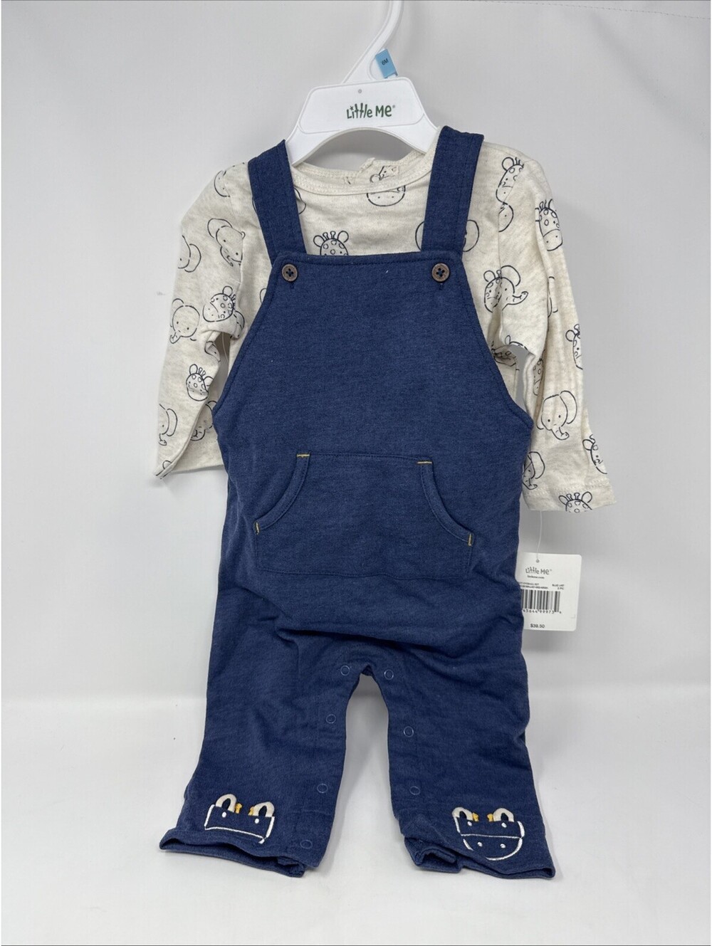 LITTLE ME New 6-9 Month BOYS KNIT Overall SET Elephants 2 PIECE Blue